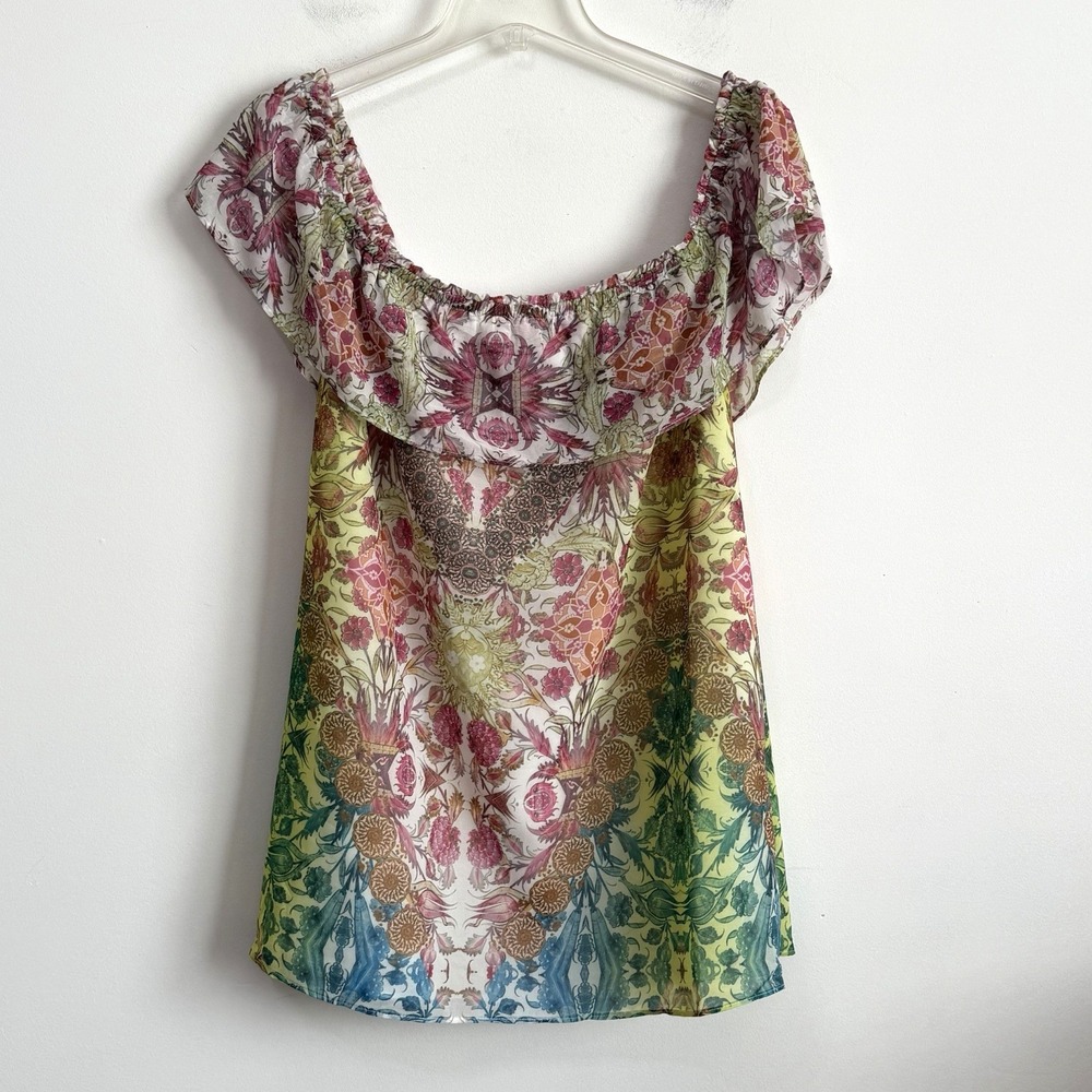 City Chic Off Shoulder Top M18 Plus Chiffon Flutter Boho Cottage Lined Shirt NEW